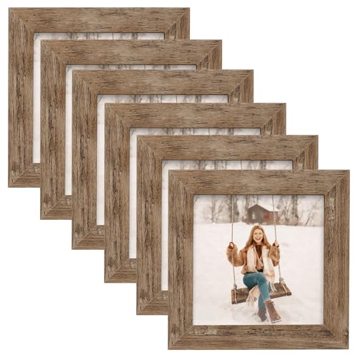 TOFOREVO 4x4 Picture Frames Set of 6 Rustic Wood Grain Photo Frame for Gallery Wall Mounting or Tabletop Display
