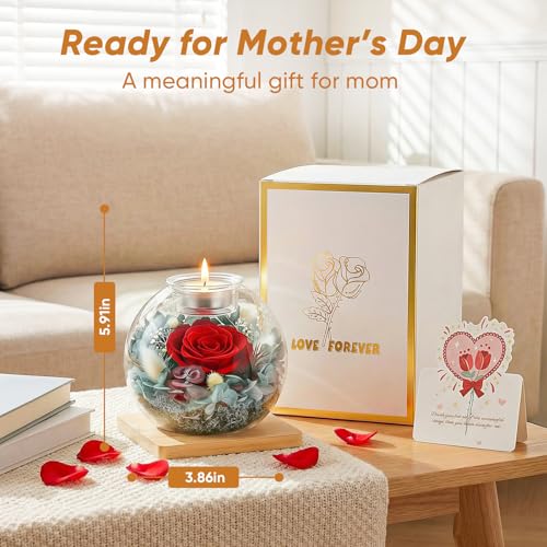 cdco Preserved Real Rose in Glass with Scented Candles for Mom Her Wife Girlfriend Grandma Birthday Anniversary Romantic
