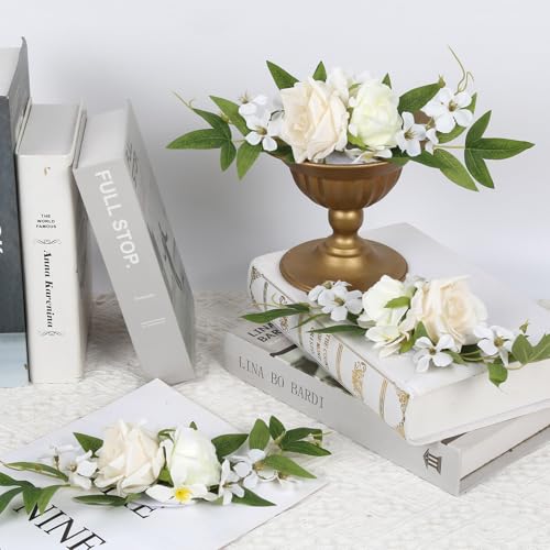 Wedding Cake Flowers,3PCS White Flowers for Cake Topper Faux Cake Decorations for Wedding Anniversary Birthday Party Festi...