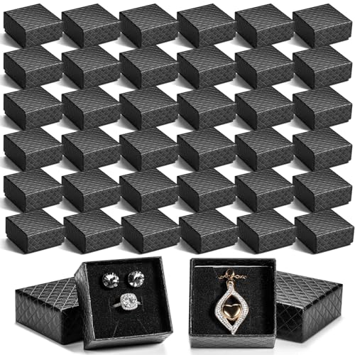 Landical 100 Pcs Jewelry Ring Gift Box 2'' x 2'' x 1'' Cardboard Earring Ring Boxes Small Black Gift Box with Velvet and S...