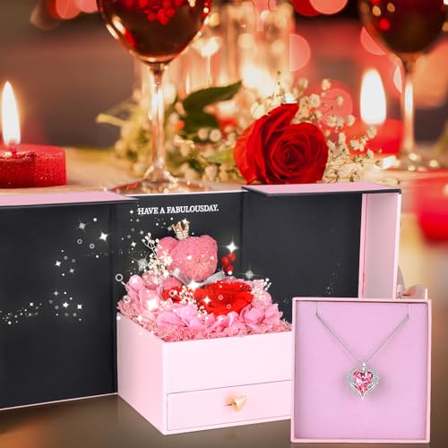 Suturun Preserved Roses Forever Flowers Gifts for Women,Eternal Preserved Rose with Necklace Romantic Gift for Her,Mom,Wif...
