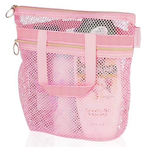 DV Lifestyle Mesh Shower Bag 10.2x9.9'' Quick-Dry Caddy with Zipper & 2 Pockets. Portable Toiletry Tote for Bathroom, Gym,...
