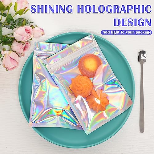 Jetmore 100 Pcs Resealable Mylar Bags, Smell Proof Goodie Bags with Clear Window, Small Holographic Bags for Halloween, Gi...