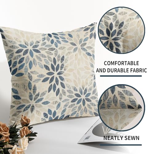 Robvobe Dahlia Pillow Covers 16x16 Set of 2 Rustic Summer Rust Geometric Floral Navy Blue Cream Outdoor Decorative Throw P...