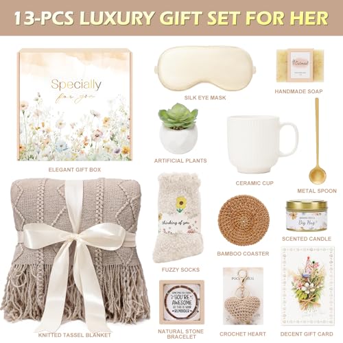 Joyliss Get Well Gifts for Women Self Care Gifts, Sympathy Gift Baskets Spa Gifts Set, Thinking of You Inspirational Hug i...