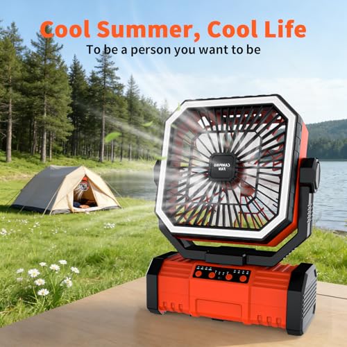Super RGB Camping Fan with LED Light,20000mAh Battery Operated Oscillating Tent Fan,Portable Fans Rechargeable W/4-Speeds...