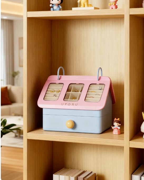Reflygen Lovely Jewellery Storage Box,Multi-Compartment Clear Window For Earrings,Rings,Necklaces,Portable Desktop Storage...