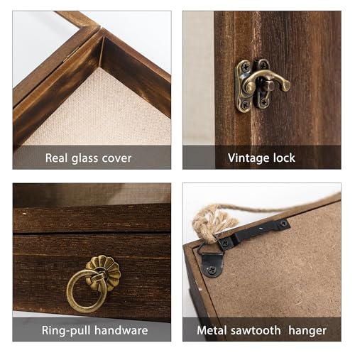 FramePro 11x16 Deep Shadow Box Frame with Drawer and Soft Line Back, Wooden Display Case Memory Box Real Glass for Keepsak...