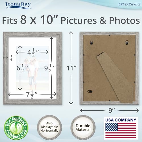 Icona Bay - 8x10 Alder Gray Picture Frame with Mat - Sturdy Wood Composite Photo Frame with Removable 5 x 7 Mat - Sleek De...