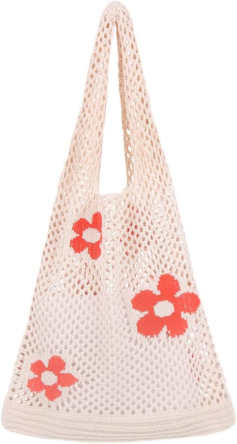 Ovida Crochet Tote Bag Mesh Beach Bag Fairycore Hobo Fairy Grunge Aesthetic Shoulder Bag Y2k Purse for Women Girls | Beach...