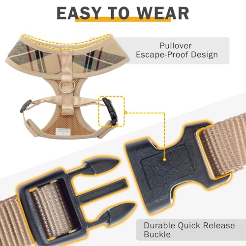 SCENEREAL Puppy Dog Harness with Leash Set for Small Medium Dogs, Soft Mesh Pet Harnesses and Leash, No Chock Plaid No Pul...