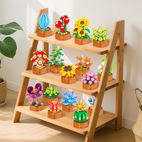 CUBIMANA 24 Pack Mothers Day Flowers Succulents Building Set - 2160PCS Botanical Collection 3.6MM Mini Flower Kit for Home...