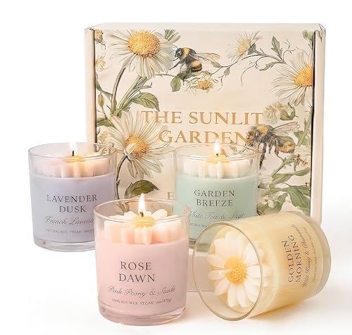 Scented Candles Gift Set for Women, 4 Pack Soy Candles for Home with Unique Floral Design, Relaxing Aromatherapy Candles f...