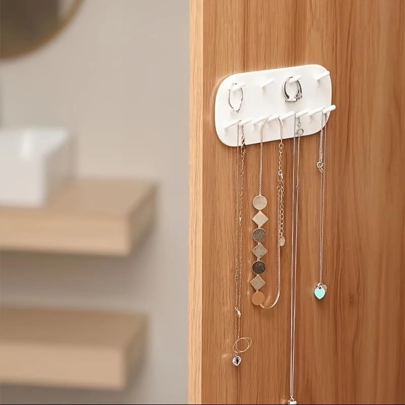 2PCS Wall Mounted Jewelry Organizer Storage Rack, White Plastic Earrings Necklace, Gifts, Bedroom-Bathroom-Kitchen-Decor