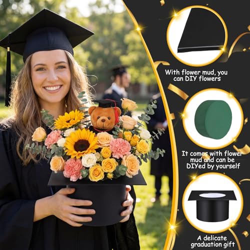 Tinlade Graduation Cap Flower Box with Foam Blocks Empty Graduation Gift Container Class of 2026 Candy Bouquet Box for Gra...