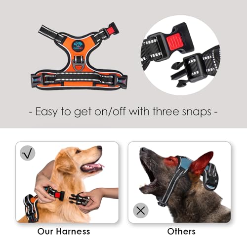 PHOEPET No Pull Dog Harness Medium Reflective Front Clip Vest with Handle,Adjustable 2 Metal Rings 3 Buckles,[Easy to Put ...