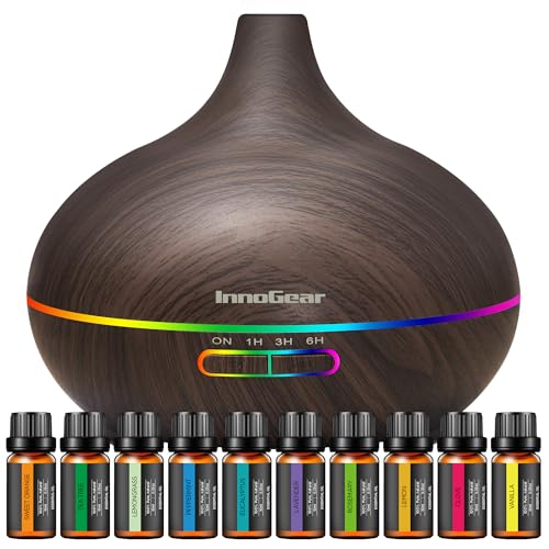 InnoGear Aromatherapy Diffuser & 10 Essential Oils Set, 400ml Diffuser Ultrasonic Diffuser Cool Mist Humidifier with 4 Tim...