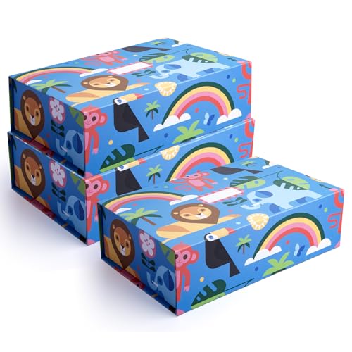 Sorarto 3-Pack Birthday Boxes for Kids – Jungle Animal Memory Box for Keepsakes with Magnetic Lids – Sturdy Decorative Gif...