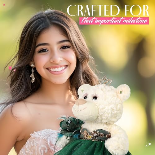 Kinnex Collections by Amanda Large 20” Quinceañera Teddy Bear Centerpiece – Elegant Dress, Oversized Keepsake Gift for 15 ...