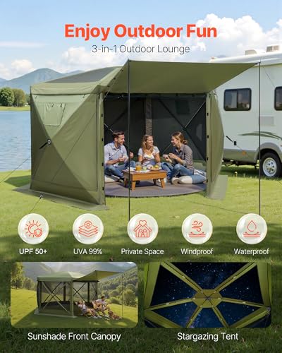 VEVOR Pop up Gazebo Screen Tent, 12 x 12 ft Large 6-Sided Camping Canopy Tent with Removable Top & Carry Bag, Quick-Set & ...