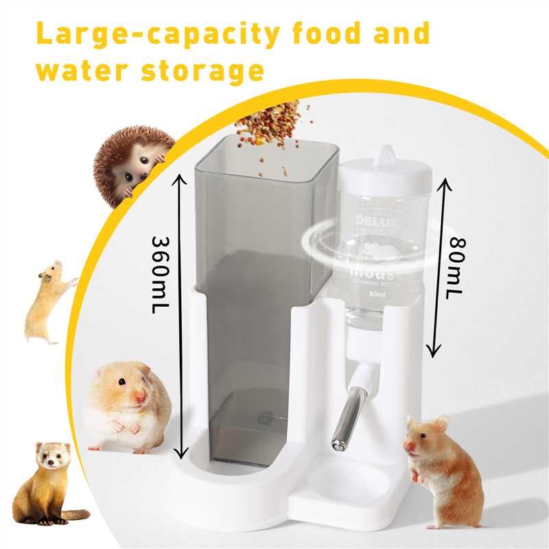 Hamster Water Bottle Standing Water Dispenser No Drip 2 in 1 Large Capacity Small Animal Automatic Food Bowl for Cage Acce...