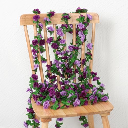 KHOYIME 9 Pack 72 FT Artificial Flower Garland, Fake Purple Roses Vines Silk Flowers Faux Plastic Outdoor Hanging Floral I...