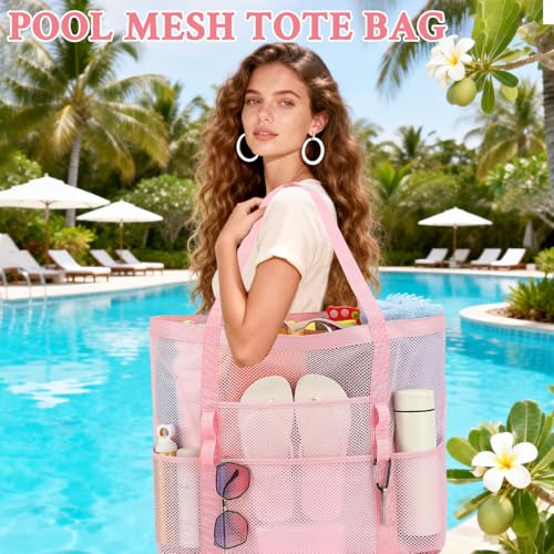 GYEUKHAM Mesh Beach Bag - Large Beach Tote Bag with Multiple Pockets for Family Beach Bag for Toys & Vacation Essentials