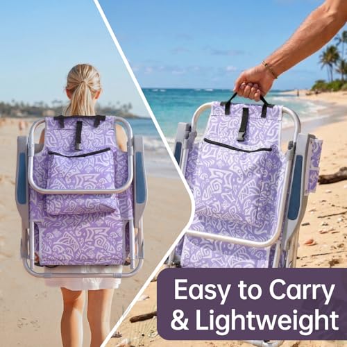 Outvita Backpack Beach Chair, 5 Level Adjustable Positions Beach Chair with Back Storage Bag, Cooler Pouch and Side Bags f...