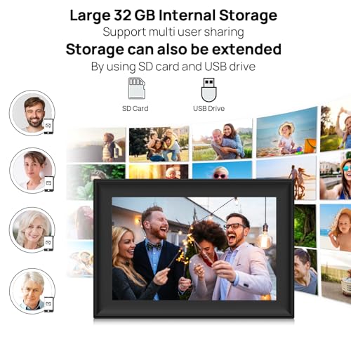 SSAWiFiFrame 32GB 10.1 Inch WiFi Digital Picture Frame with 1280x800 HD IPS Touch Screen, Send Photo or Videos via App or ...