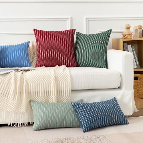 Kevin Textile Valentines Farmhouse Decorative Throw Pillow Covers Boho Woven Texture Burlap Linen Cushion Cover Striped Pi...