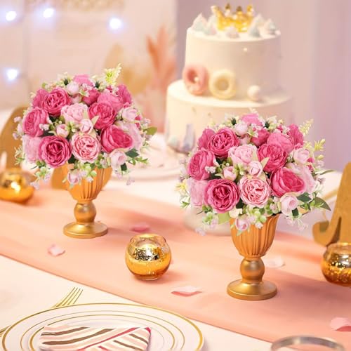 Artificial Peonies Silk Flowers, Pink Faux Peony Bouquet 2 Bundles Florals Arrangements Decor for Farmhouse Home Boho Wedd...