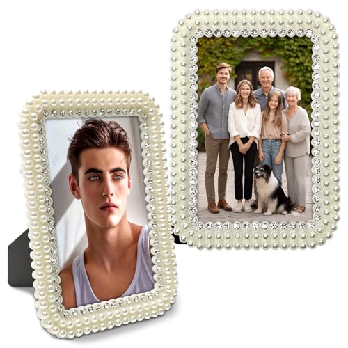 LAST HOE DOWN Pearl and Crystal Photo Frame, 4x6 Inch, Decorative Picture Frame，Tabletop Display (white1)