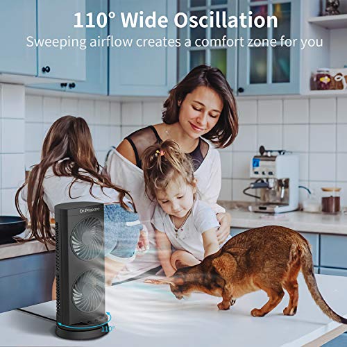 Dr. Prepare Desk Fan Tower Fan Cooling Fan, Portable Oscillating Fan with 3-Speed Options, Dual Air Circulation, 110° Osci...