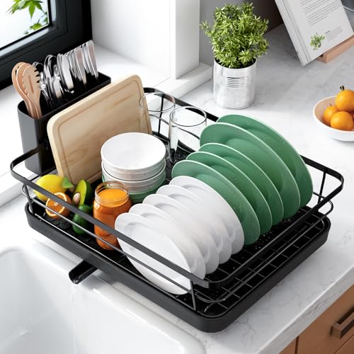 Kitsure Dish Drying Rack for Kitchen Counter, Stainless Steel Sink Organization and Storage Essentials with Cutlery Holde...