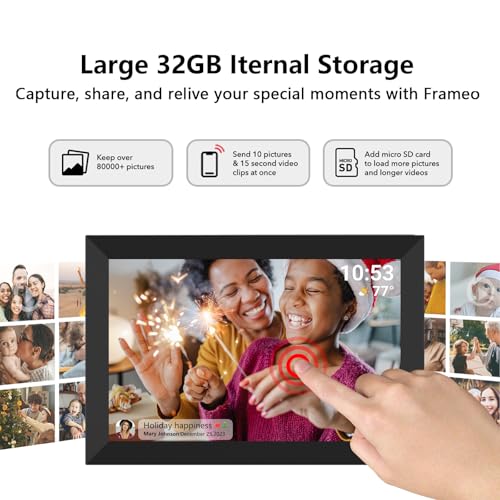 32GB FRAMEO 10.1 Inch Smart WiFi Digital Photo Frame 1280x800 IPS LCD Touch Screen, Auto-Rotate Portrait and Landscape, Bu...