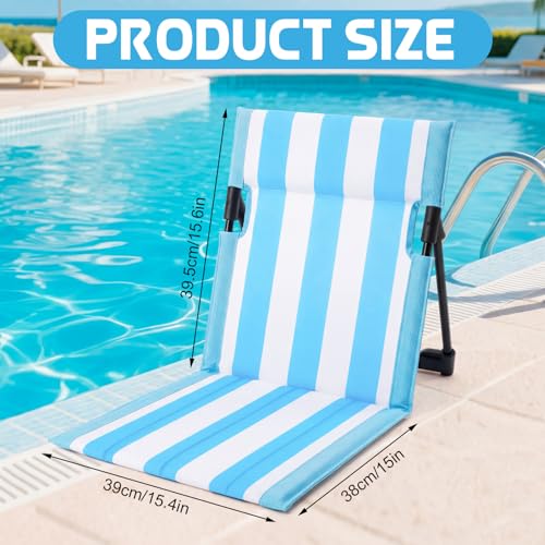 Karenhi 2 Pcs Stripes Foldable Pool Chairs Portable Folding Beach Chairs for Edge of Pool Portable Flip Poolside Chair f...