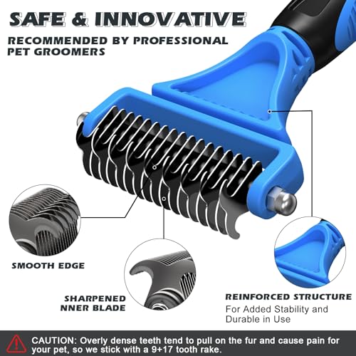 3PCS Pet Grooming Rake & Metal Comb & Flea Comb for Cats and Dogs, Double-Sided Dematting Tool, Extra-Wide Deshedding Dog ...