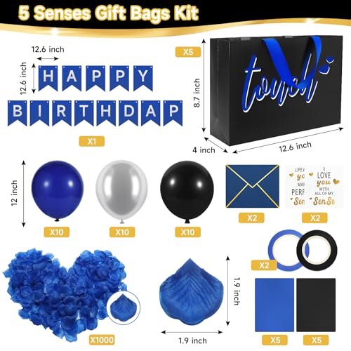 Epoesch 5 Senses Gift Bags for Him with Labels & Tissue Paper | Happy Birthday Decorations Kit with Banner, Balloons, Rose...