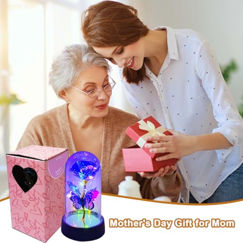 JZILU Forever Rose for Women Mom Wife,Mothers Day Forever Rose Gift Ideas,Galaxy Rose Flower Light Up in Glass Dome, Etern...