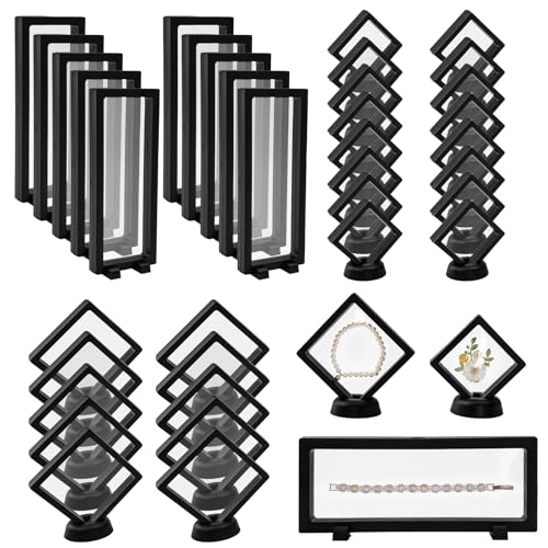 WCHOSOZH 36Pcs 3D Floating Display Case, Floating Coin Display Stand Holder with Base, Transparent PE Film Jewelry Storage...