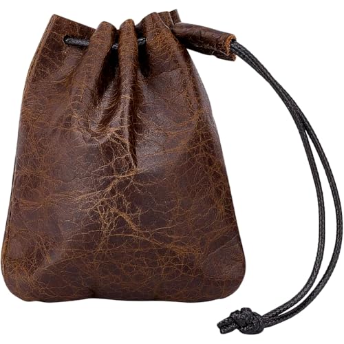 Beebeecraft Leather Drawstring Pouch Cowhide Leather Jewelry Storage Bag 4.7x3.9 Inch Coconut Brown Small Coin Dust Wallet...