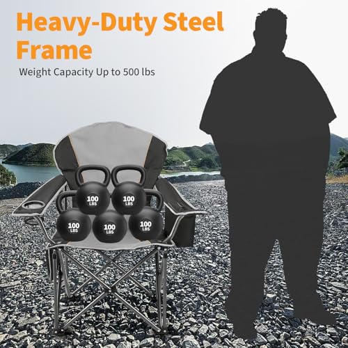 NEWBULIG Oversized Folding Camp Chair for Adults, 500 LBS Heavy Duty Support, Portable Outdoor Collapsible Chairs, with Cu...