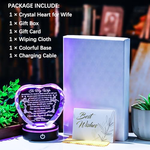 YWHL Gifts for Wife with Colorful LED Base Romantic Wedding Anniversary I Love You Gifts for Her Best Wife Birthday Gift I...