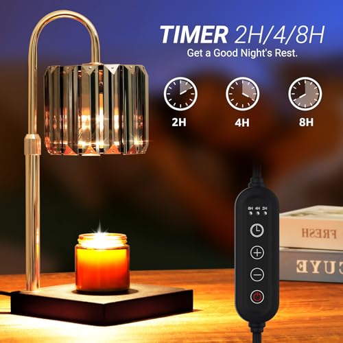 Yuichoy Candle Warmer Lamp with Timer, Dimmable Electric Candle Wamer Adjustable Height, Gifts for Women Mom, Glass Modern...