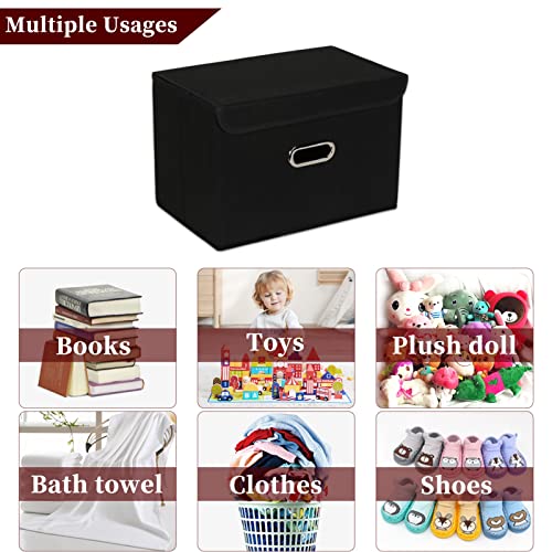 STOREONE Fabric Storage Cube Bins Foldable Organizer Container Collapsible Basket with Lids and Metal Handles, for Home, B...