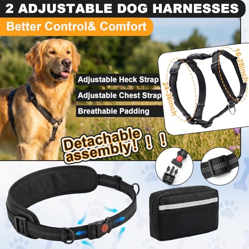 Aliceset Hands Free Double Dog Leash for 2 Dogs, with 2 Adjustable Harnesses + 2 Bungee Leashes + Waist Bag, Dual Handles...