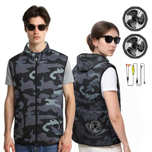 THOUSTA 12V Cooling Vest with 2 Fans, Air Conditioner Clothes with Hoodie, 360° Air Supply Cooling Jacket(NO BATTERY PACK)
