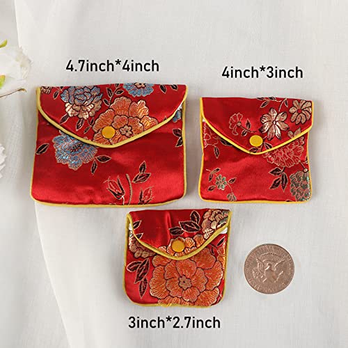 Baitaihem 9 Pack Jewelry Purse Pouch Gift Bags Chinese Silk Style Brocade Embroidered Bag,Multiple Colors(Small&Medium&Large)