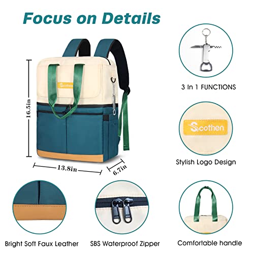 Scothen Backpack Cooler with Double Decker & 12 Ice Packs- Keeps 36 Cans Cold for Up to 24 Hours- Waterproof & Leak Proof ...