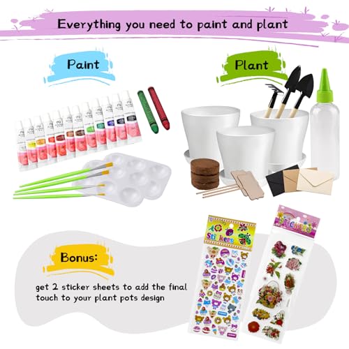 Paint & Plant Children’s Gardening Kit for Girls Boys Toys Garden Flower Gardening Gift for Kids Flower Pots Seeds Art Cra...
